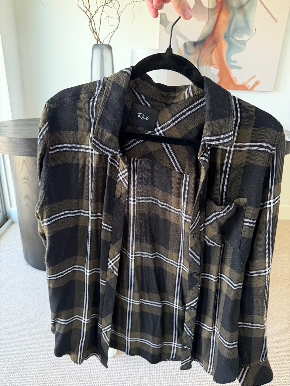 Rails Olive Brown and Black Plaid Button-Up Shirt
